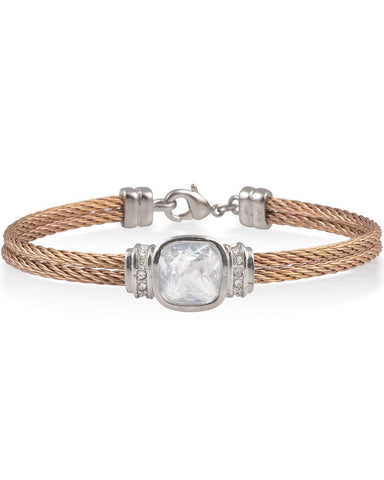 Bronze Multi-Strand Cable Bracelet With Rose Plated Balls