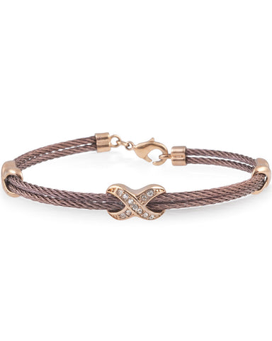 Bronze Cable Bracelet With Rose Plated Stainless Steel