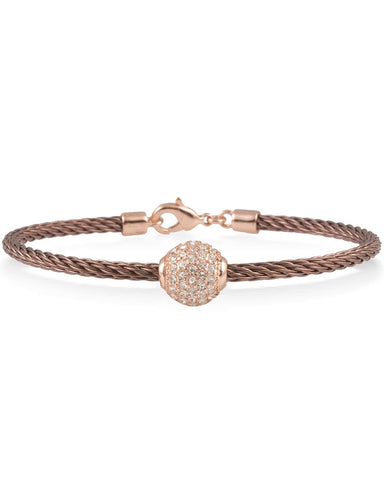 Bronze Cable Bracelet With Rose Plated Crystal Ball