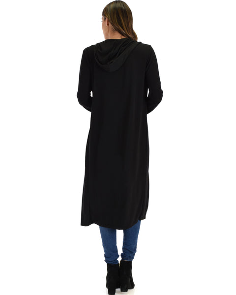 Lyss Loo Cover Me Up Long-line Black Hooded Cardigan