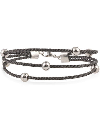 Black Multi-Strand Cable Bracelet With Silver Plated Balls