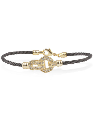 Black Cable Bracelet With Cubic Zirconia And Gold Buckle