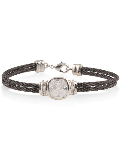 Black Cable Bracelet With Stainless Steel
