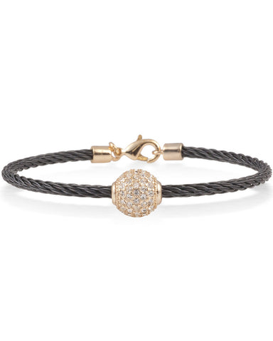 Black Cable Bracelet With Rose Plated Crystal Ball