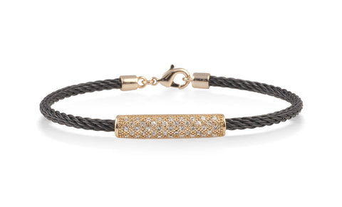 Black Cable Bracelet With Cubic Zirconia Crystal Rose Bar