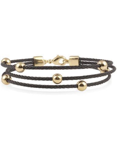 Black Multi-Strand Cable Bracelet With Gold Plated Balls