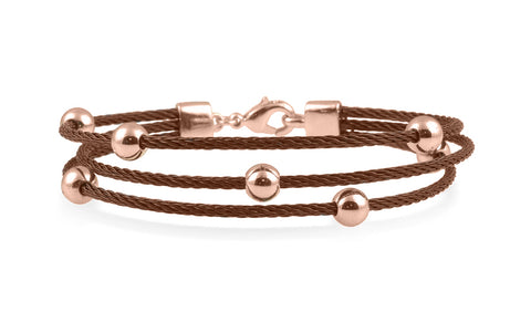 Bronze Multi-Strand Cable Bracelet With Gold Plated Balls