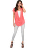 Way Deep Cowl Neck Coral Tunic Top - Full Image