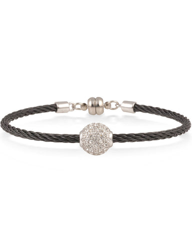 Black Cable Bracelet With White Crystal Ball