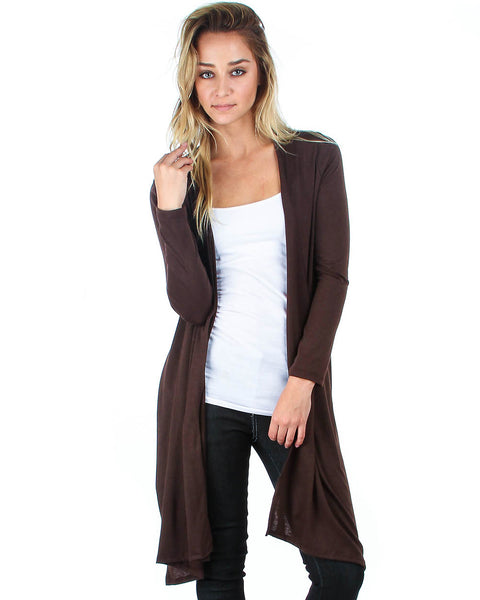 Hi-Lo Open Wrap Brown Cardigan