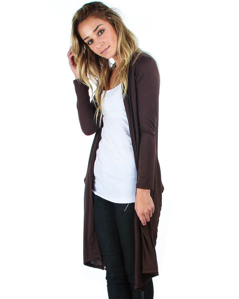 Hi-Lo Open Wrap Brown Cardigan
