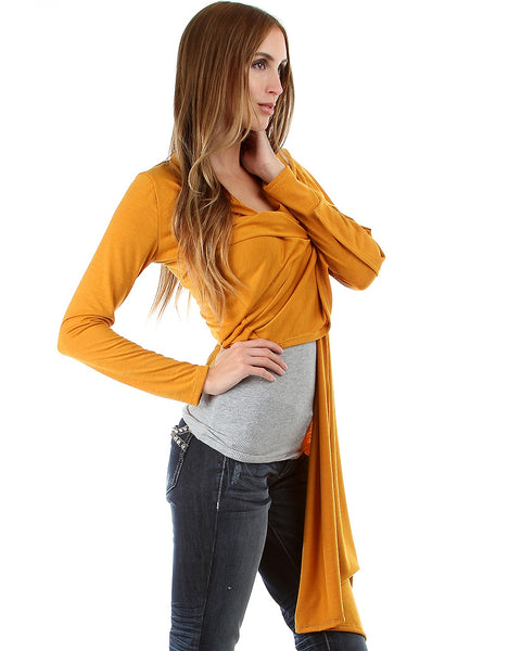 Hi-Lo Open Wrap Mustard Cardigan