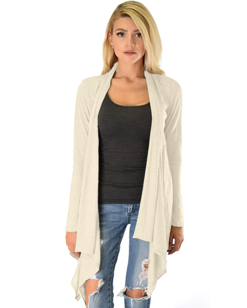 Body Slimming Draped Ribbed Ivory Cardigan