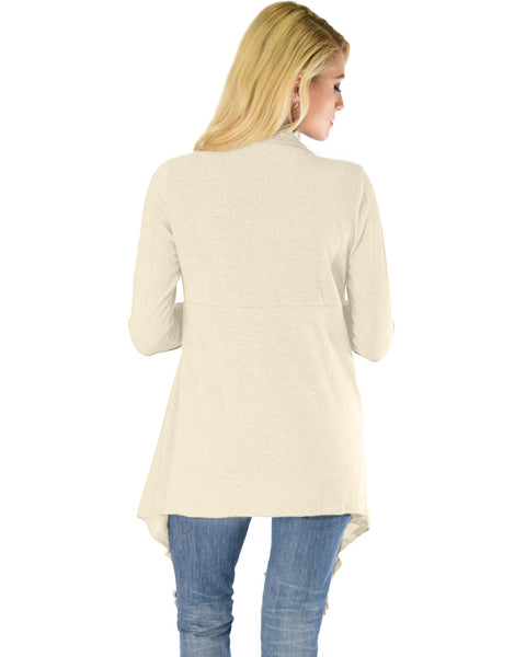 Body Slimming Draped Ribbed Ivory Cardigan