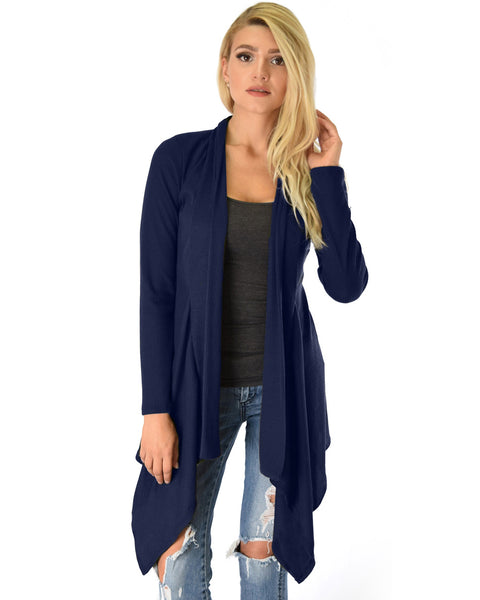 Body Slimming Draped Ribbed Navy Cardigan