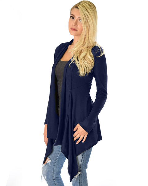 Body Slimming Draped Ribbed Navy Cardigan