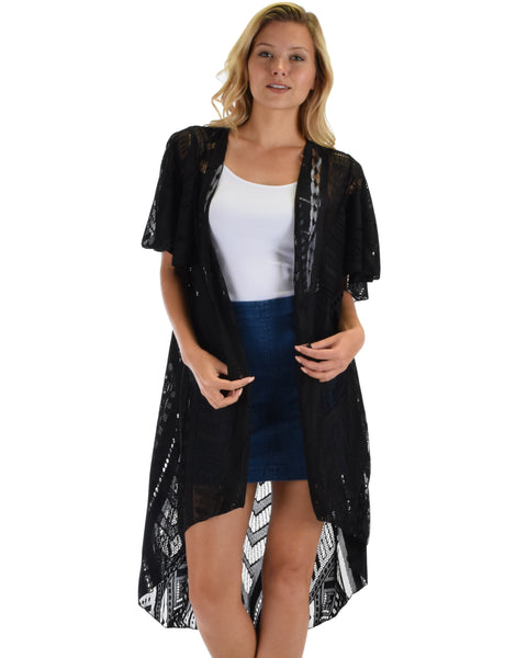 Lyss Loo Women's Simple Pleasure Black Lace Kimono Cardigan