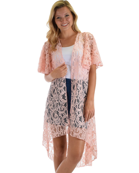 Lyss Loo Women's Simple Pleasure Pink Lace Kimono Cardigan