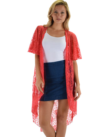 Lyss Loo Women's Simple Pleasure Coral Lace Kimono Cardigan