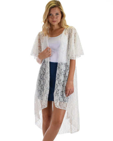 Lyss Loo Women's Simple Pleasure Ivory Lace Kimono Cardigan