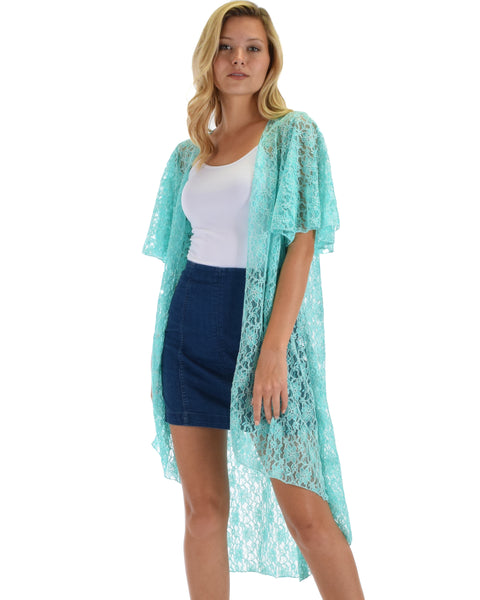 Lyss Loo Women's Simple Pleasure Mint Lace Kimono Cardigan