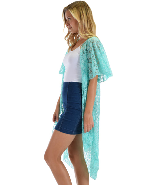 Lyss Loo Women's Simple Pleasure Mint Lace Kimono Cardigan