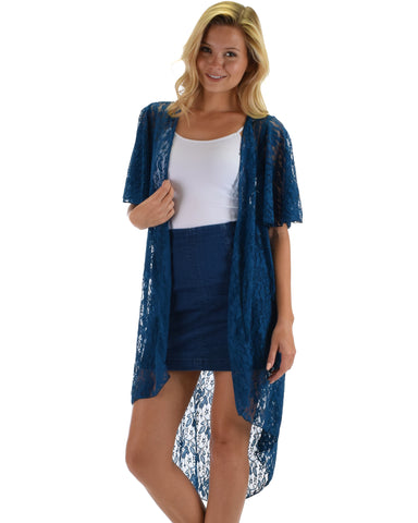 Lyss Loo Women's Simple Pleasure Teal Lace Kimono Cardigan