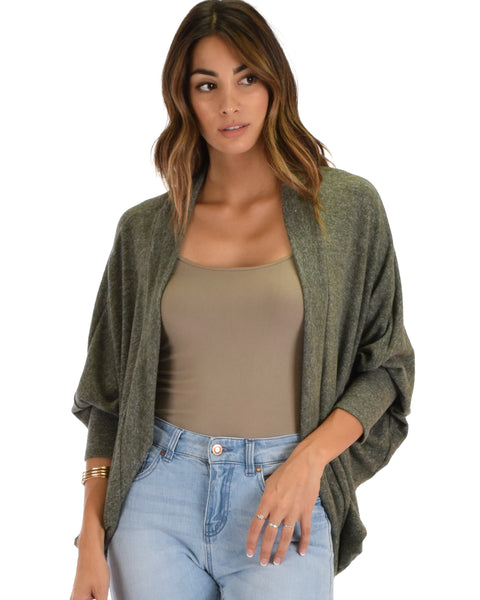 Comin' Up Cozy Olive 2-Tone Long Sleeve Cocoon Cardigan