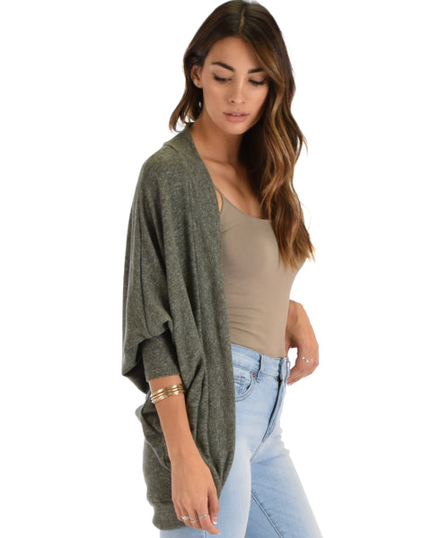 Comin' Up Cozy Olive 2-Tone Long Sleeve Cocoon Cardigan