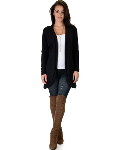 City Sleek Long-Line Black Cardigan