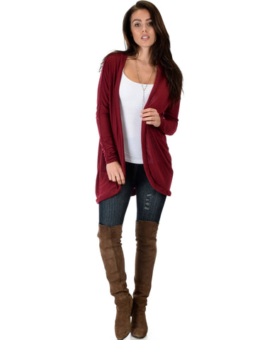 City Sleek Long-Line Burgundy Cardigan