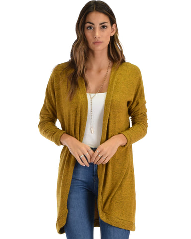 City Sleek Long-Line Mustard Cardigan