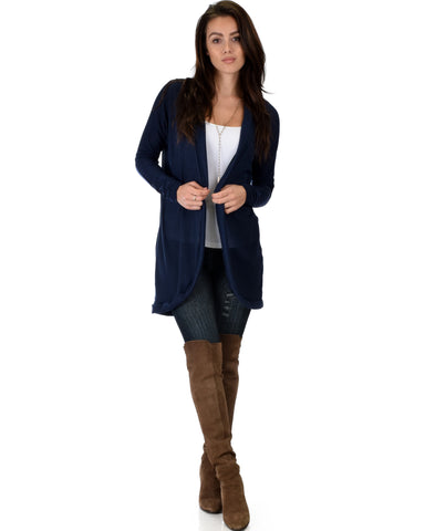 City Sleek Long-Line Navy Cardigan