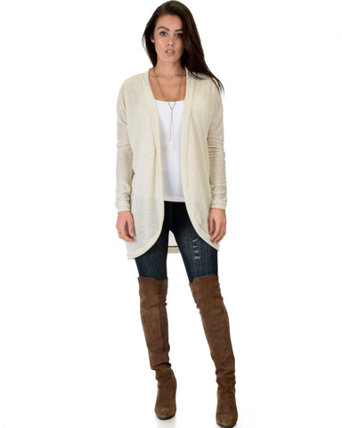 City Sleek Long-Line Ivory Cardigan