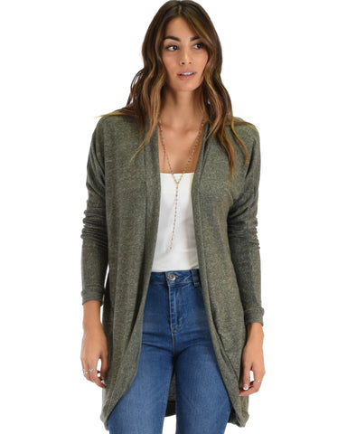 City Sleek Long-Line Olive 2-Tone Cardigan