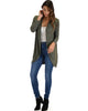 City Sleek Long-Line Olive 2-Tone Cardigan - Full Image