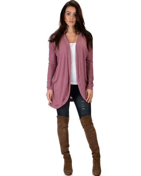 City Sleek Long-Line Marsala Cardigan