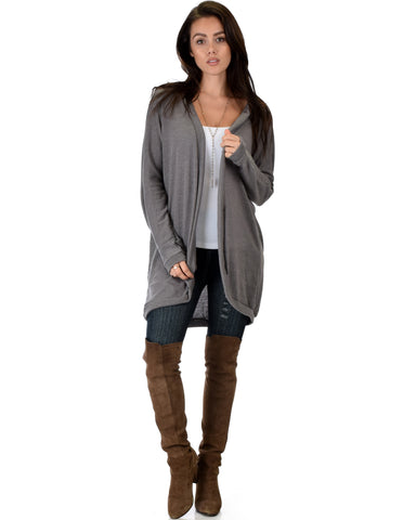 City Sleek Long-Line Charcoal Cardigan