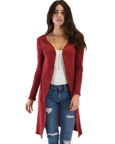 Juniors Graceful Ways Long Burgundy Cardigan