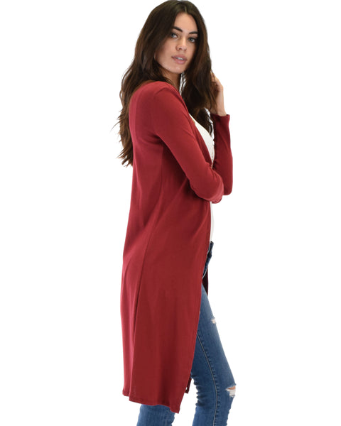 Juniors Graceful Ways Long Burgundy Cardigan