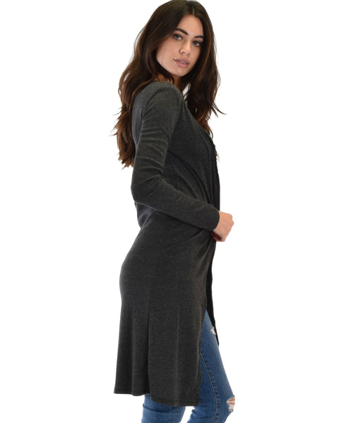 Juniors Graceful Ways Long Charcoal Cardigan