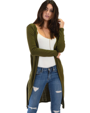 Juniors Graceful Ways Long Olive Cardigan