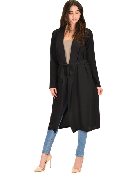 Contemporary Belted Sheer Black Spring Cardigan