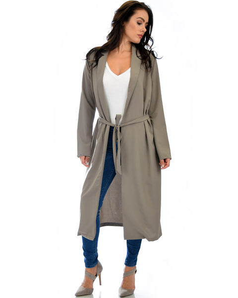 Contemporary Belted Long Line Brown Cardigan Coat