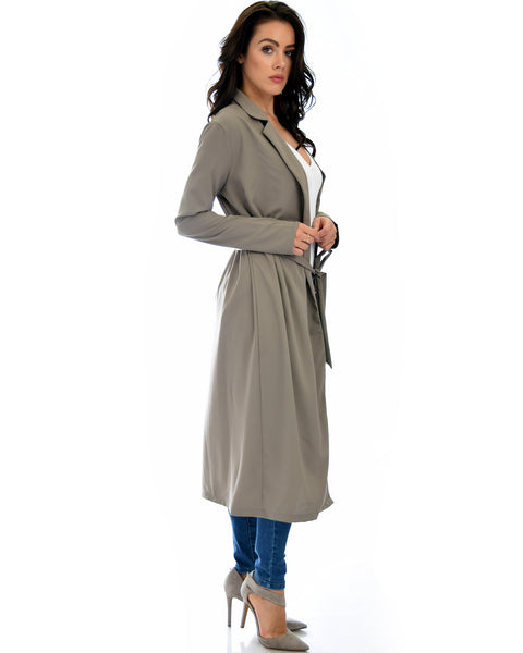 Contemporary Belted Long Line Brown Cardigan Coat