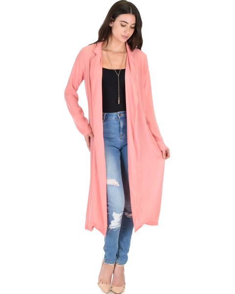 Contemporary Belted Sheer Pink Spring Cardigan