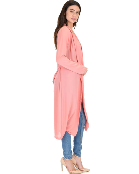 Contemporary Belted Sheer Pink Spring Cardigan