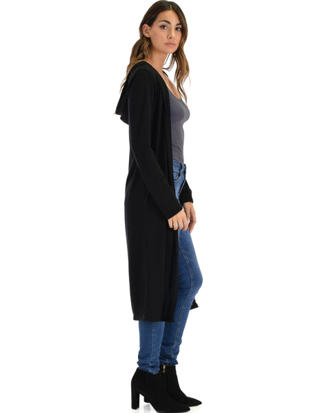 Cover Me Up Long-line Black Hooded Cardigan