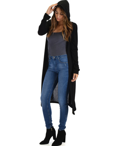 Cover Me Up Long-line Black Hooded Cardigan