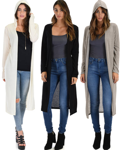 3 Pack Cover Me Up Long-line Hooded Cardigan